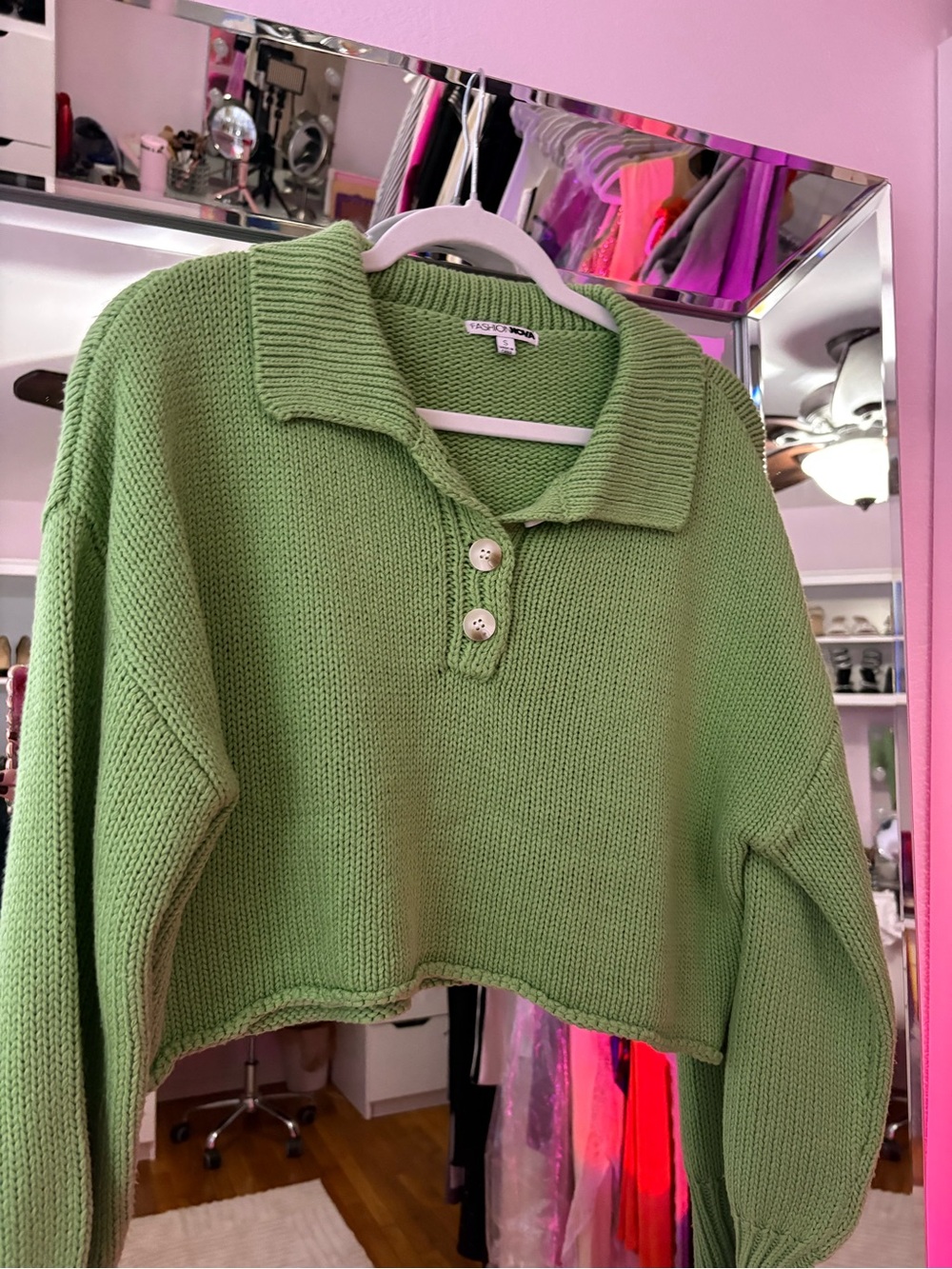 Green Cropped Knit Sweater